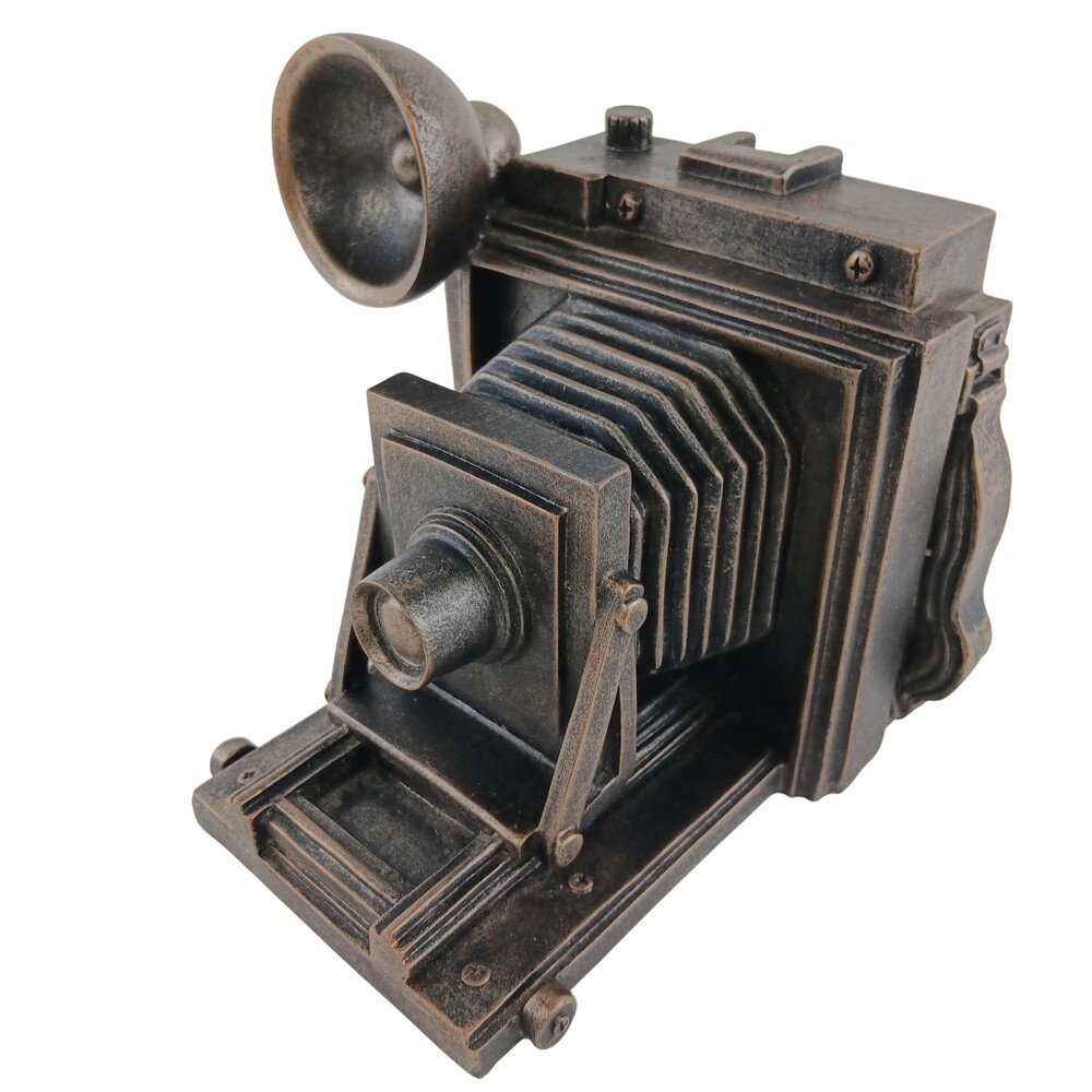 Vintage Style Bellows Camera Figurine Resin Bronze Finish Retro Flash Decor